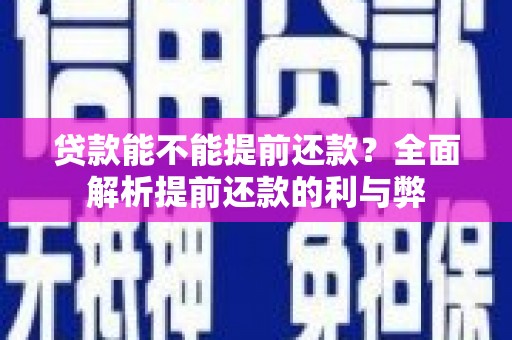 芬园贷款能不能提前还款？全面解析提前还款的利与弊